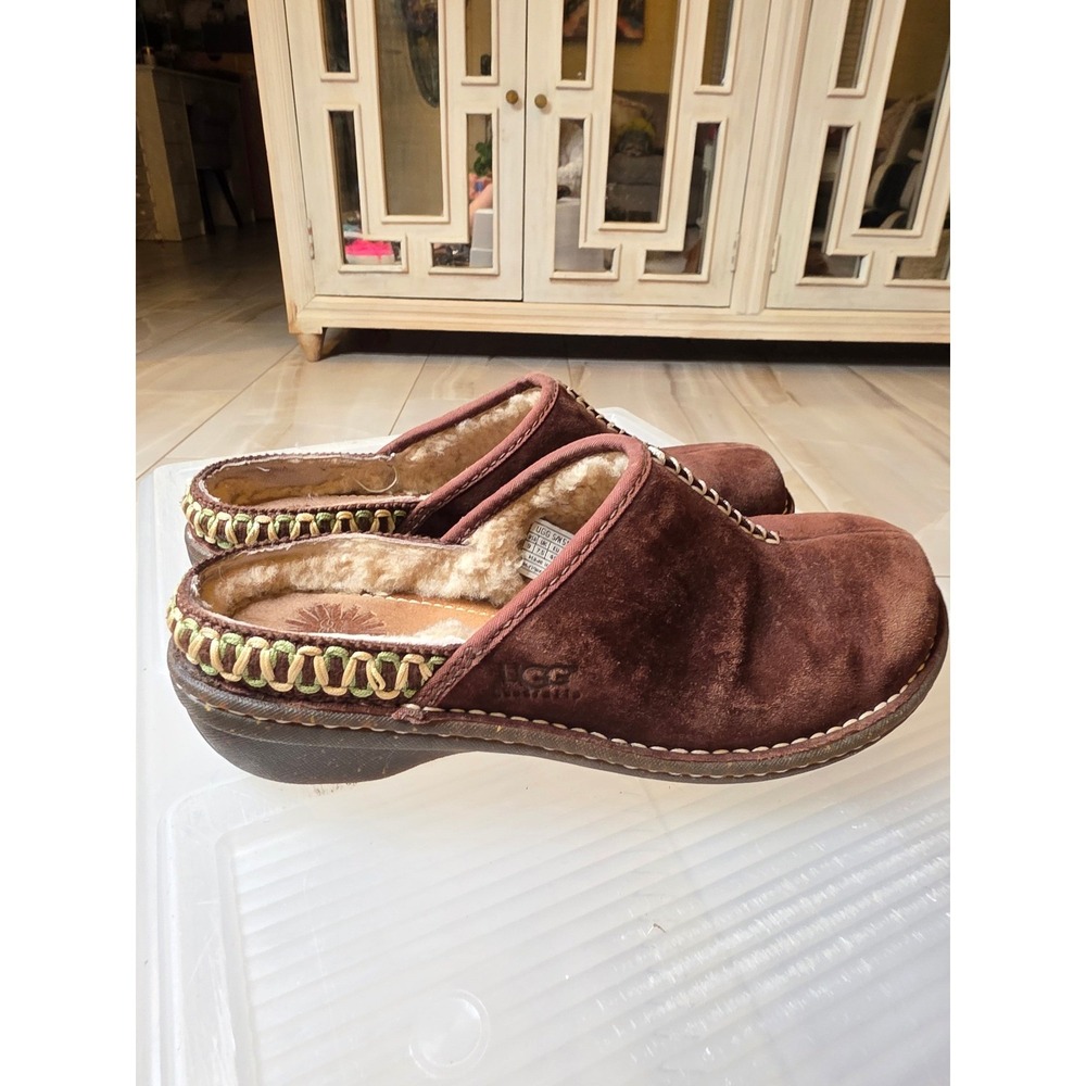 UGG Australia Nightengale Suede Sheepskin Clogs Mules Brown‎ 5177 Womens 9 - Picture 10 of 16